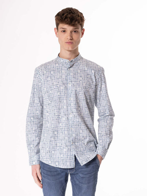 Camicia fantasia collo coreana|Colore:Bianco