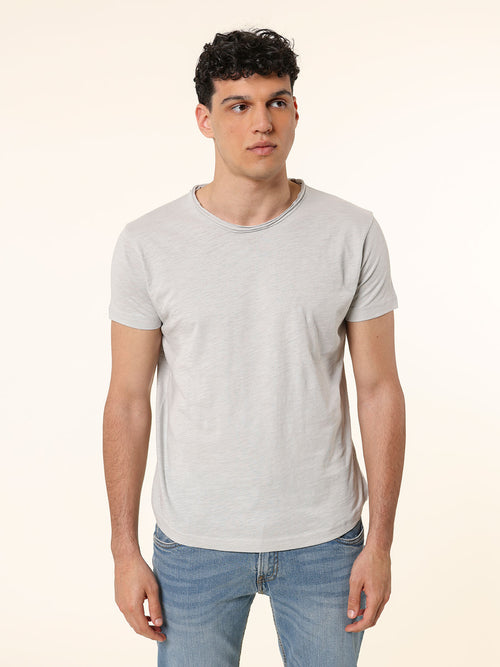 T-Shirt collo taglio vivo|Colore:Perla