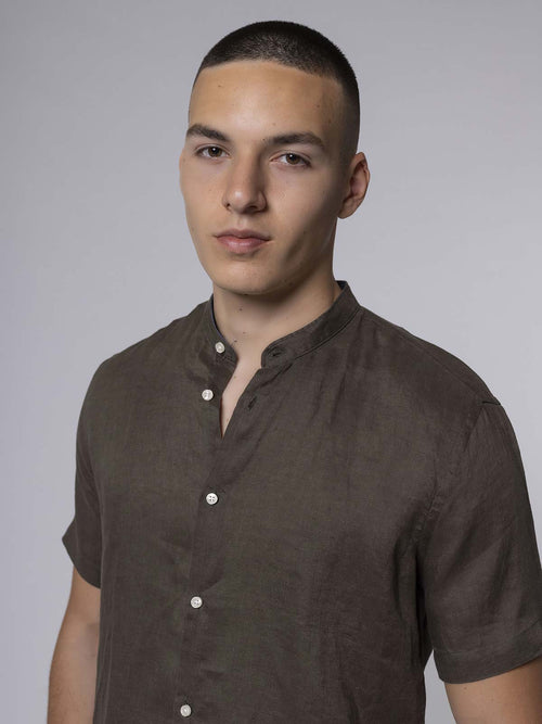 Camicia in lino coreana|Colore:Verde militare