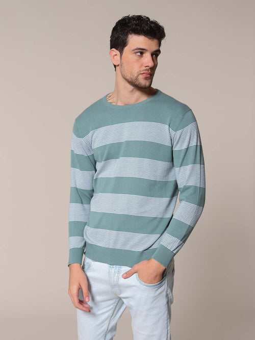 Maglia girocollo bande e righe|Colore:Savia