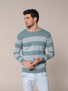 Maglia girocollo bande e righe|Colore:Salvia