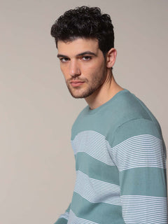 Maglia girocollo bande e righe|Colore:Salvia