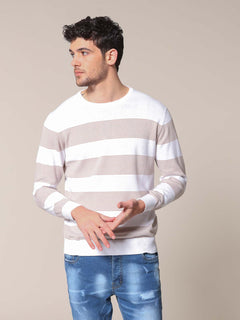 Maglia girocollo bande e righe|Colore:Bianco