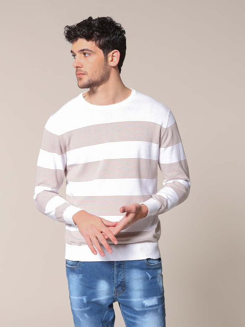Maglia girocollo bande e righe|Colore:Bianco