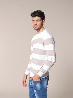 Maglia girocollo bande e righe|Colore:Bianco