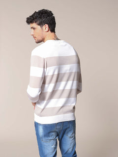 Maglia girocollo bande e righe|Colore:Bianco