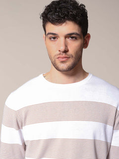 Maglia girocollo bande e righe|Colore:Bianco