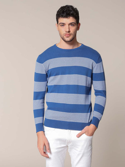Maglia girocollo bande e righe|Colore:Bluette