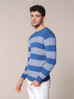 Maglia girocollo bande e righe|Colore:Bluette