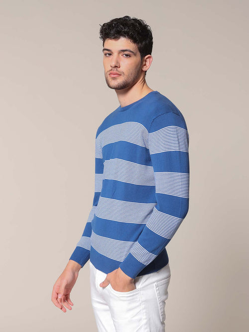 Maglia girocollo bande e righe|Colore:Bluette