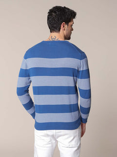 Maglia girocollo bande e righe|Colore:Bluette