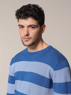 Maglia girocollo bande e righe|Colore:Bluette
