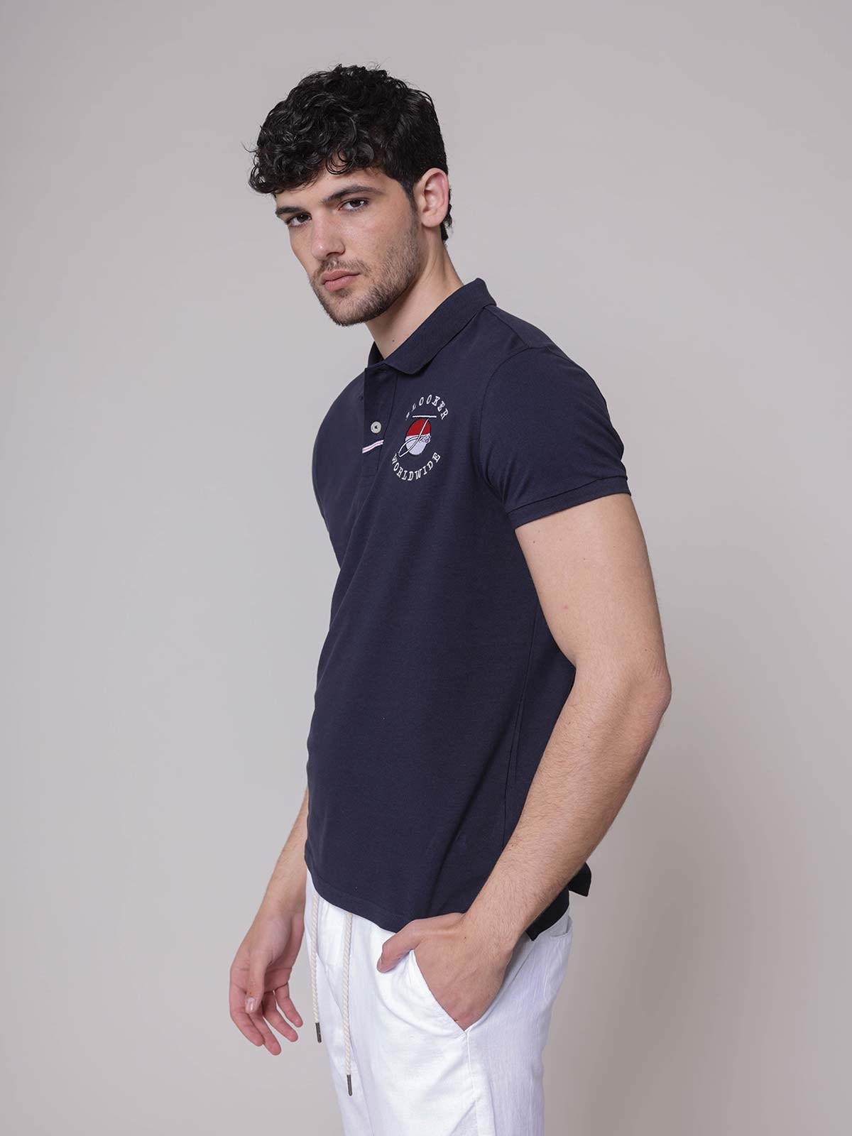 Polo ricamo worldwide|Colore:Blu