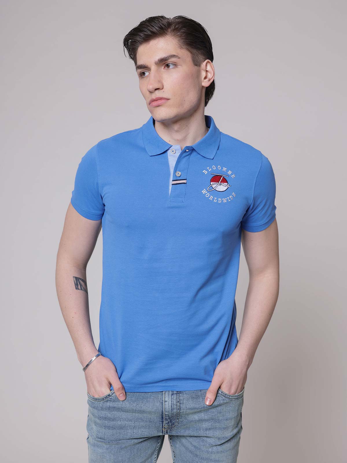 Polo ricamo worldwide|Colore:Royal
