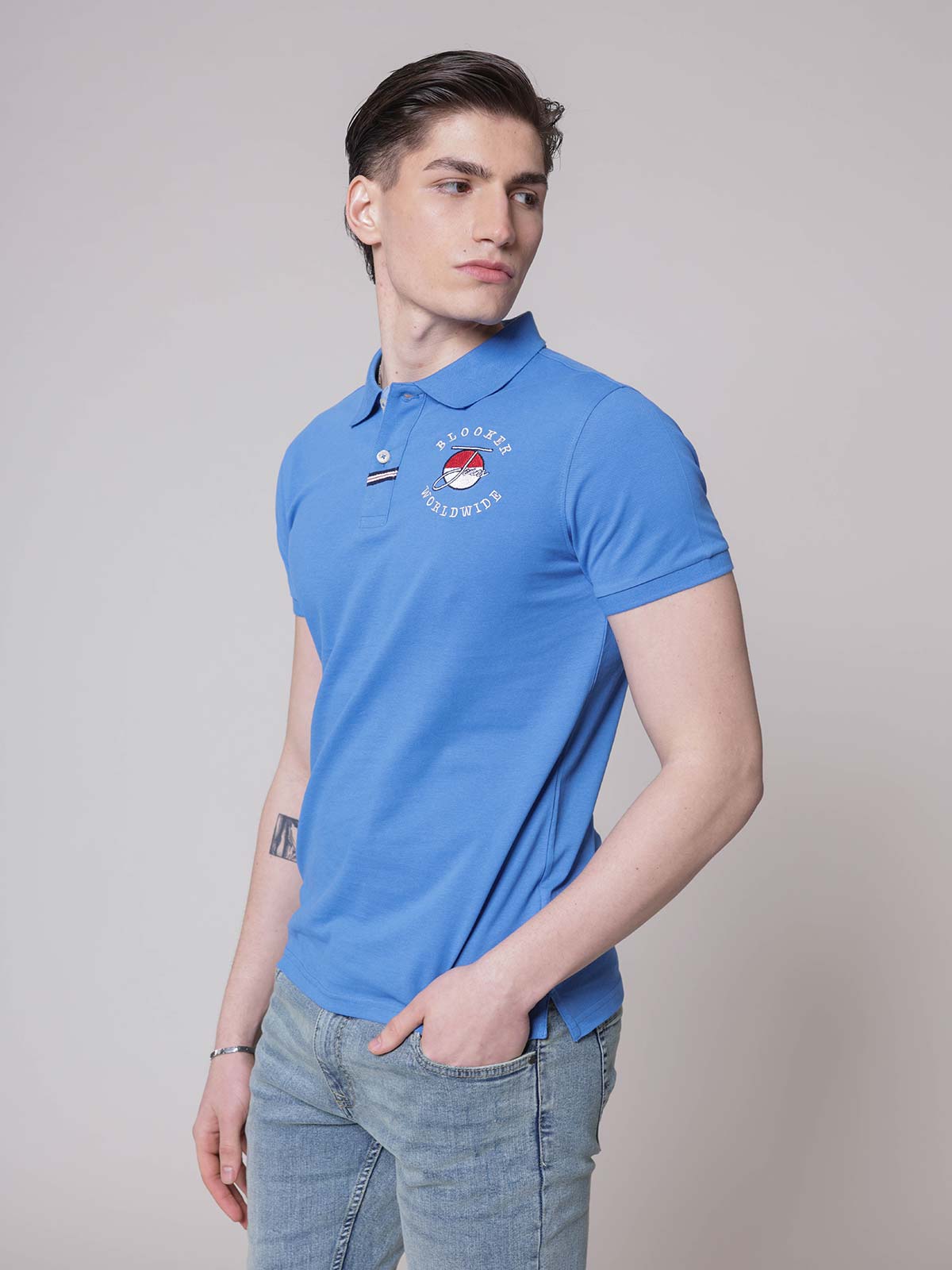 Polo ricamo worldwide|Colore:Royal