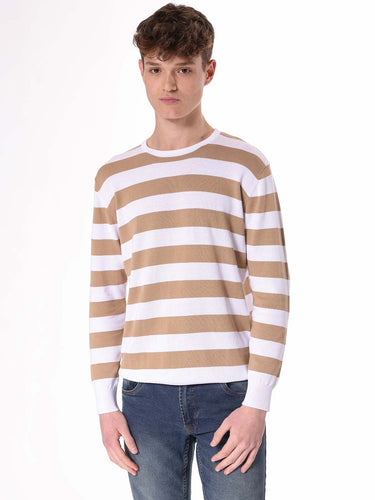 Maglia girocollo a righe|Colore:Beige