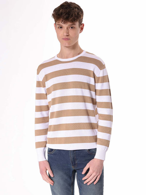 Maglia girocollo a righe|Colore:Beige