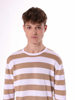 Maglia girocollo a righe|Colore:Beige