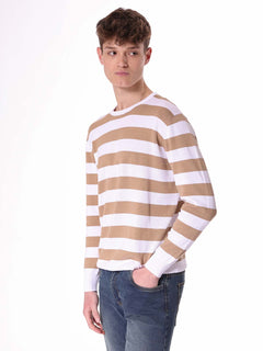 Maglia girocollo a righe|Colore:Beige