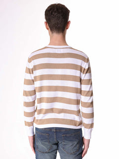 Maglia girocollo a righe|Colore:Beige