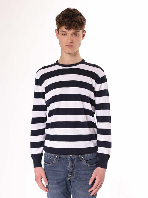 Maglia girocollo a righe|Colore:Blu