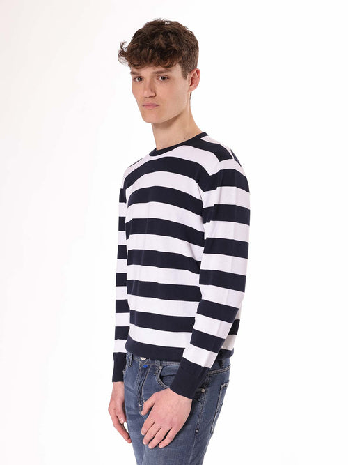 Maglia girocollo a righe|Colore:Blu