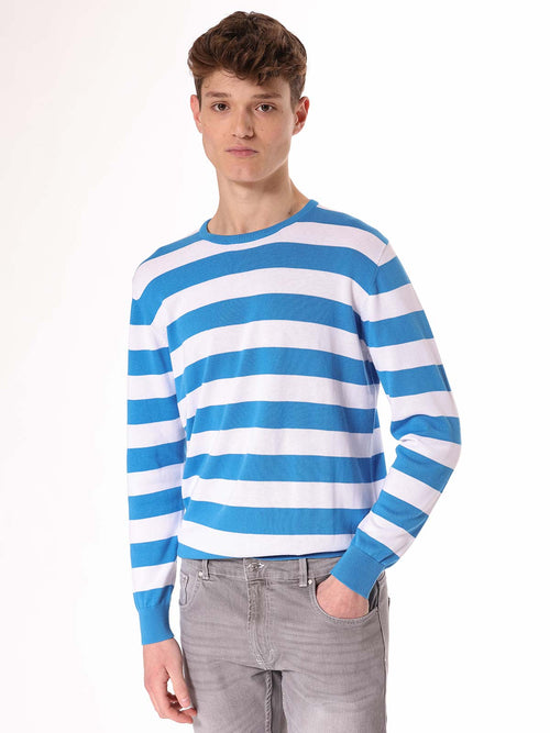 Maglia girocollo a righe|Colore:Turchese