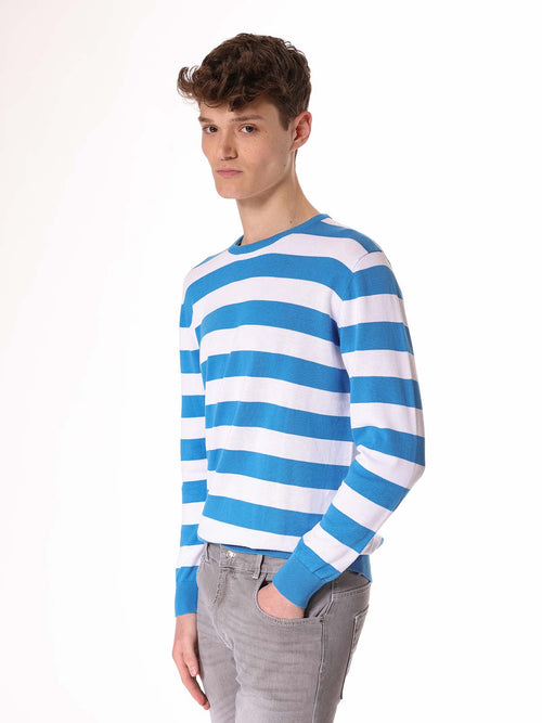 Maglia girocollo a righe|Colore:Turchese
