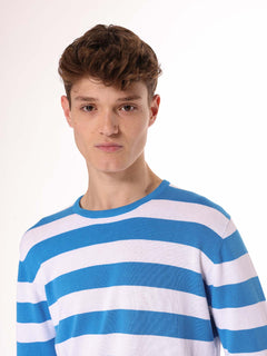 Maglia girocollo a righe|Colore:Turchese