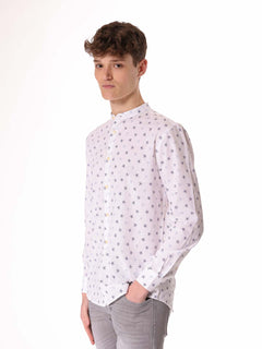 Camicia lino-cotone collo coreana|Colore:Bianco