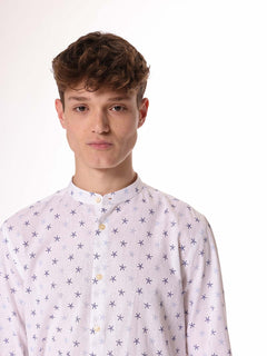 Camicia lino-cotone collo coreana|Colore:Bianco