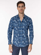 Camicia fantasia collo classico|Colore:Blu