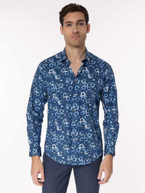 Camicia fantasia collo classico|Colore:Blu