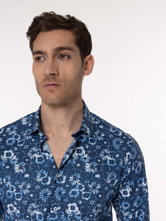 Camicia fantasia collo classico|Colore:Blu
