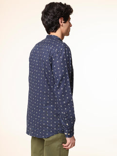 Camicia lino-cotone collo coreana|Colore:Blu