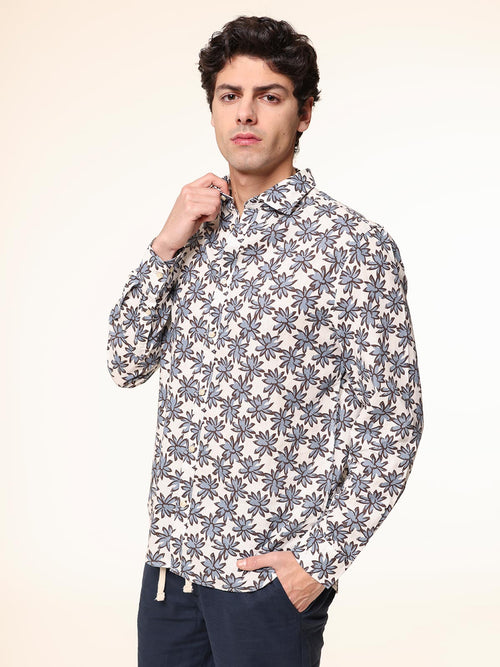 Camicia fantasia lino cotone|Colore:Azzurro