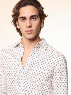 Camicia fantasia lino cotone|Colore:Bianco