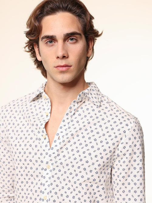 Camicia fantasia lino cotone|Colore:Bianco
