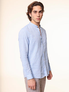 Camicia in lino collo|Colore:Azzurro