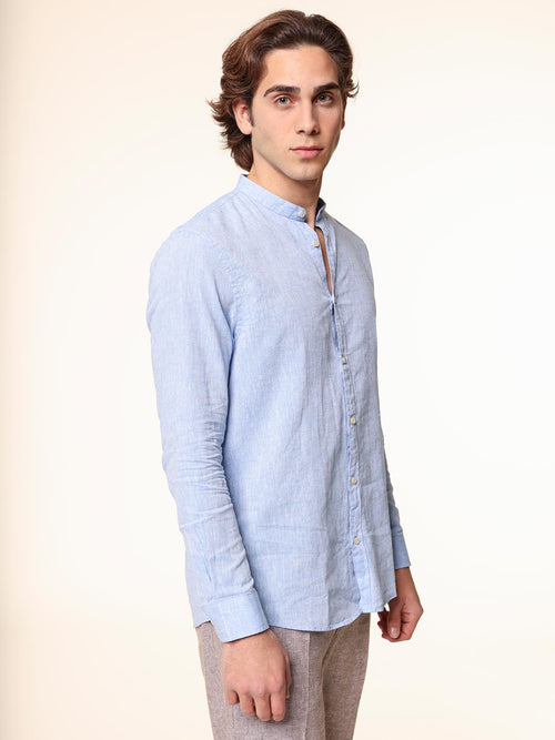 Camicia in lino collo|Colore:Azzurro