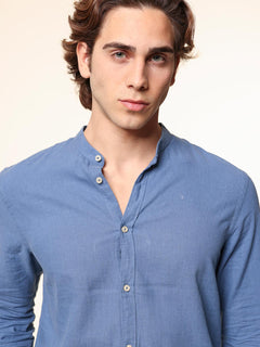 Camicia in lino collo|Colore:Denim