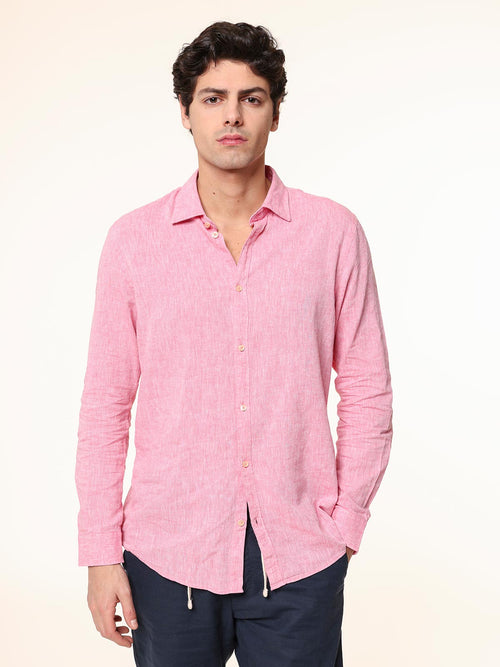 Camicia in lino collo francese|Colore:Fuxia