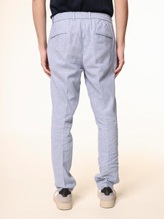 Pantaloni in misto lino|Colore:Celeste
