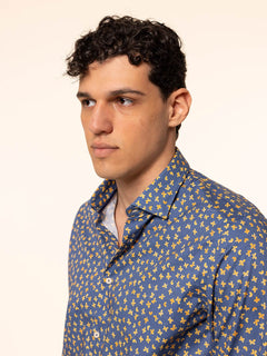 Camicia fantasia stampata|Colore:Blu/giallo