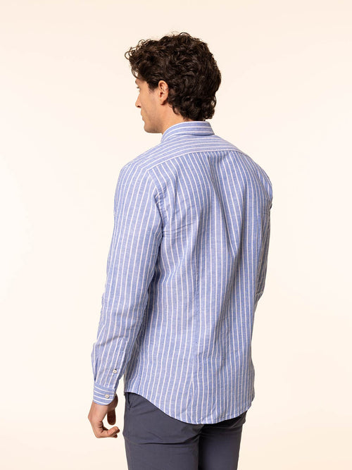 Camicia rigata tessuto lino cotone|Colore:Celeste rigato