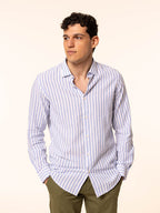 Camicia rigata tessuto lino cotone|Colore:Celeste