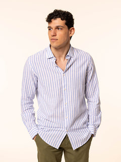 Camicia rigata tessuto lino cotone|Colore:Celeste
