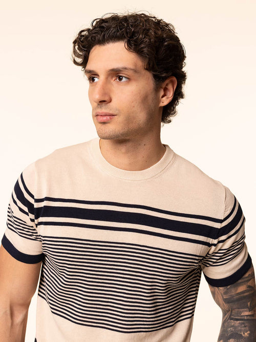 T-Shirt maglia girocollo righe orizzontali|Colore:Blu