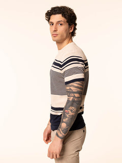 T-Shirt maglia girocollo righe orizzontali|Colore:Blu
