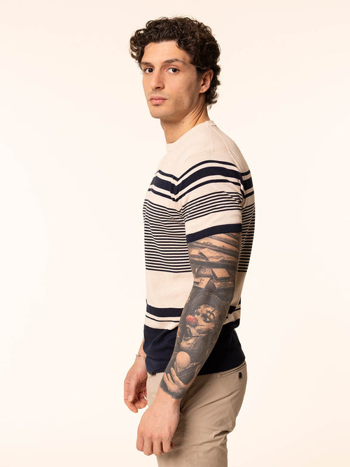 T-Shirt maglia girocollo righe orizzontali|Colore:Blu